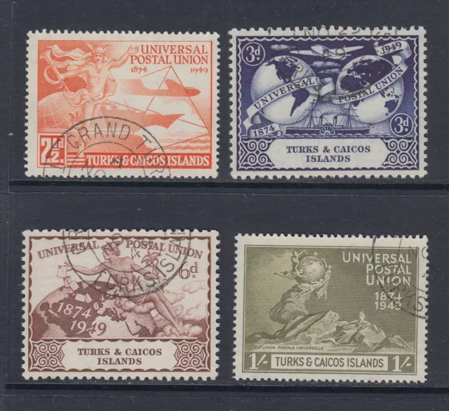 Turks and Caicos: 1949 UPU Anniversary Set of 4 Stamps SG217-220 Fine Used EL106