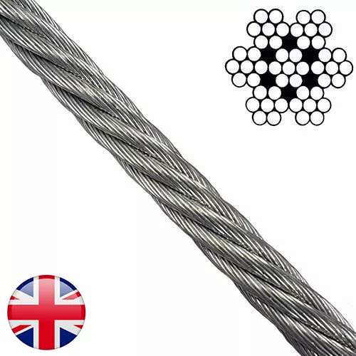 7x7 Edelstahl Drahtseil AISI 316 A4 poliertes Kabel 0,54 mm - 6 mm | UK LAGER