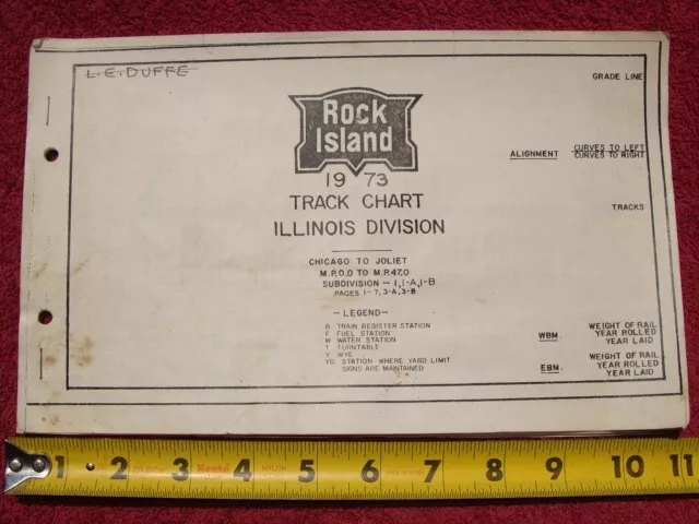 1973 ROCK ISLAND Railroad Train Track Chart Vintage Railway Joliet Illinois Div