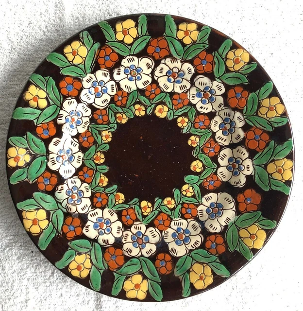 Antique Thun Thoune Swiss Art Pottery Wall Plate Majolica Handmade Flowers