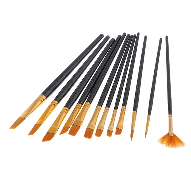 Set di pennelli per pittura acrilica a olio, 12 pezzi, manico in legno, pennelli 2