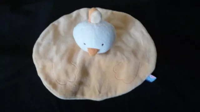 Peluche Doudou Plat Rond Sucre D'orge Poussin Oiseau Jaune Orange Blanc