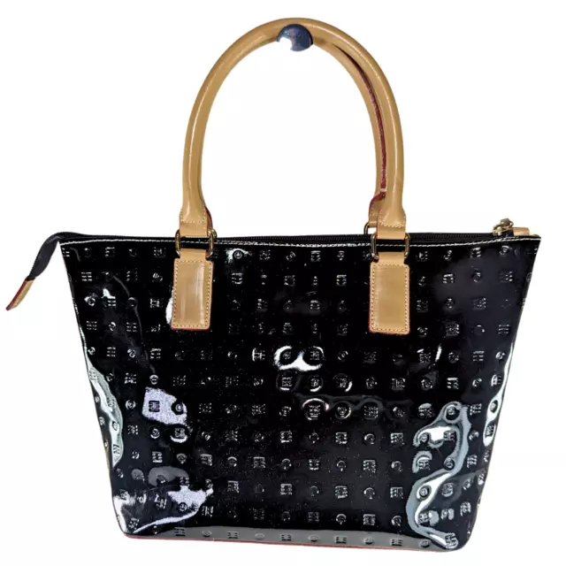 Arcadia Black Patent Leather Medium Full Zip Top Handle Tote Bag