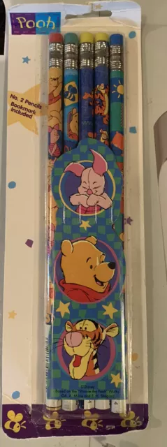 Winnie the Pooh #2 Lead Pencils Wood Factory Sealed Bookmark Disney Vintage
