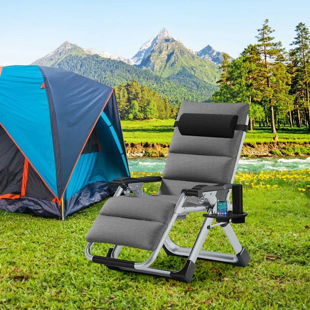MOPHOTO Folding Lounge Chair Zero Gravity Chair &Removable Pad Pillow Cup Tray