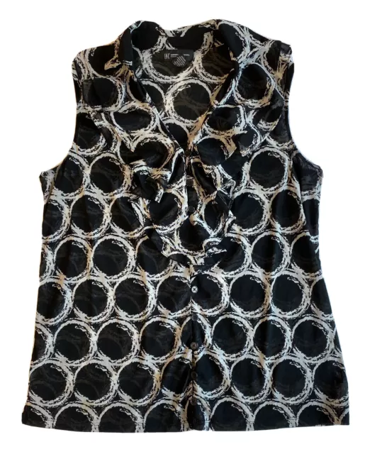 INC International Concepts Woman Sleeveless Blouse Size 0X Black Ruffle Collar