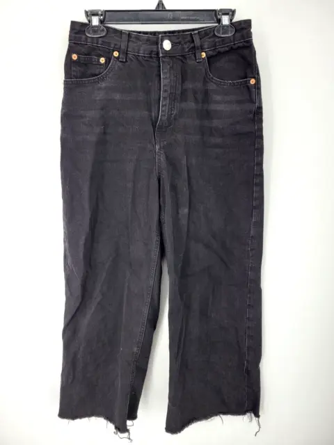 Pull & Bear Jeans Womens 8 Black Wash Wide Leg Raw Hem Baggy Denim Y2K 90s