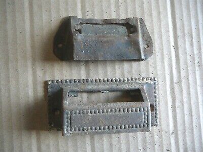 LOT of TWO ANTIQUE SALVAGED PRESSED STEEL FILE CARD FRONT DRAWER PULLS - LOT #32