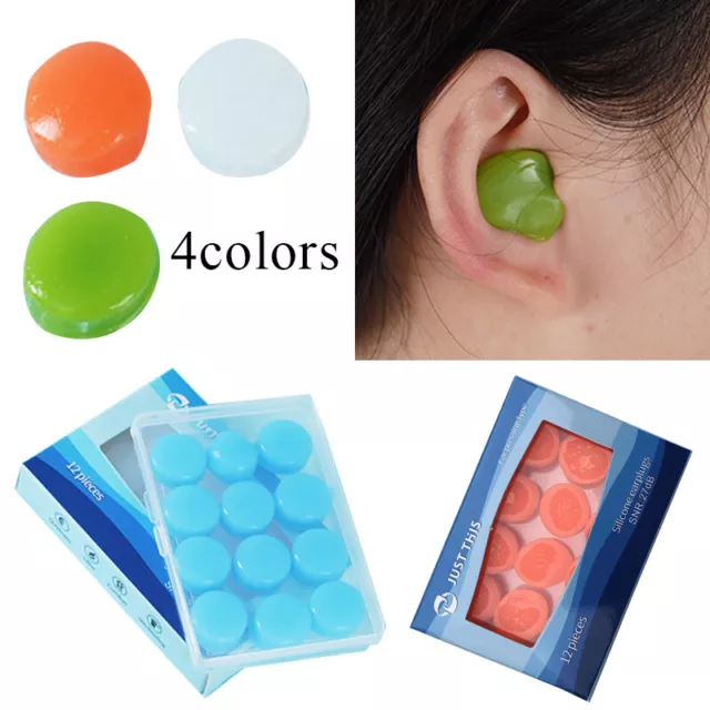 12x Reusable Silicone Ear Plugs Noise Cancelling Earplugs Protector Study Sleep,