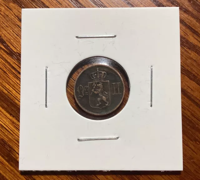 Norway 1878 Oscar II 1 Øre Coin (XF)