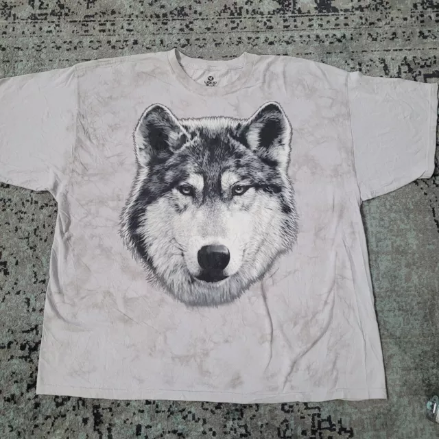 Vintage Liquid Blue Wolf Head Tie Dye All Over Animal Print T-Shirt Size 3XL