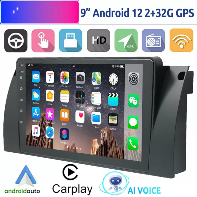 Carplay Android 12 2+32G Autoradio GPS NAVI WIFI RDS Für BMW 5er E39 X5 E53 E38