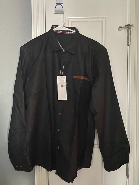 COOFANDY Casual Dress Shirt Button Down Long Sleeve Black Denim Shirt Sz L Mens