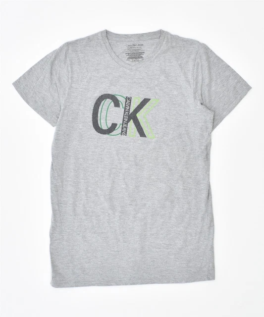 T-shirt grafica CALVIN KLEIN ragazzi top 15-16 anni XL grigio cotone EZ04