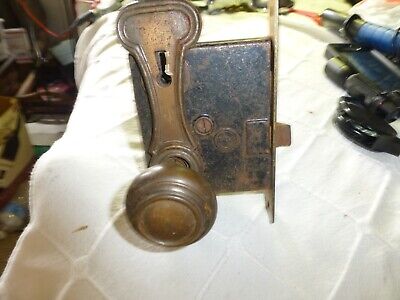 Antique PENN Mortise Door Lock Set Brass Face Original Copper Knobs And Plates