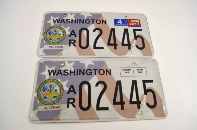 Washington State US Army Veteran License Plate Expired Pair AR 02445 2017
