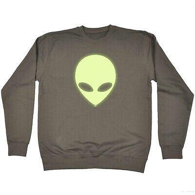 Alien Head Glow In The Dark - Mens Novelty Funny Sweatshirts Jumper Sweatshirt