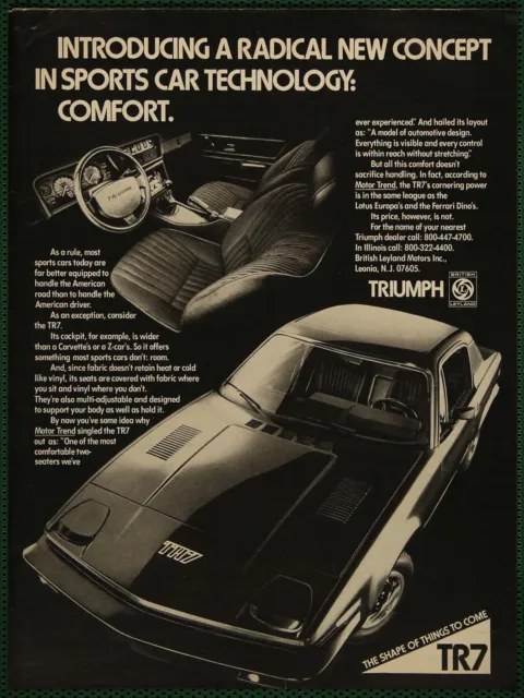 Triumph TR7 Comfortable 2 Seat Sports Car Vintage Print Ad 1976