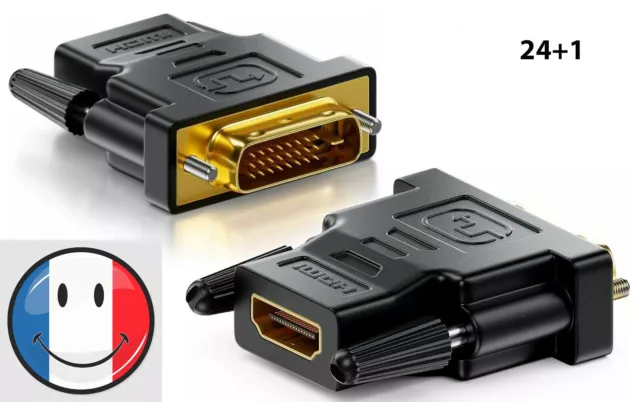 Adaptateur HDMI Femelle vers DVI Mâle, Coudé / Rotatif 360° - Plaqué Or -  Français