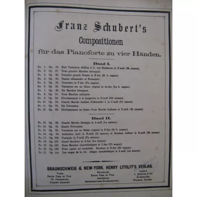 Franz Schubert Compositionen Pezzi Piano 4 Mani C.
