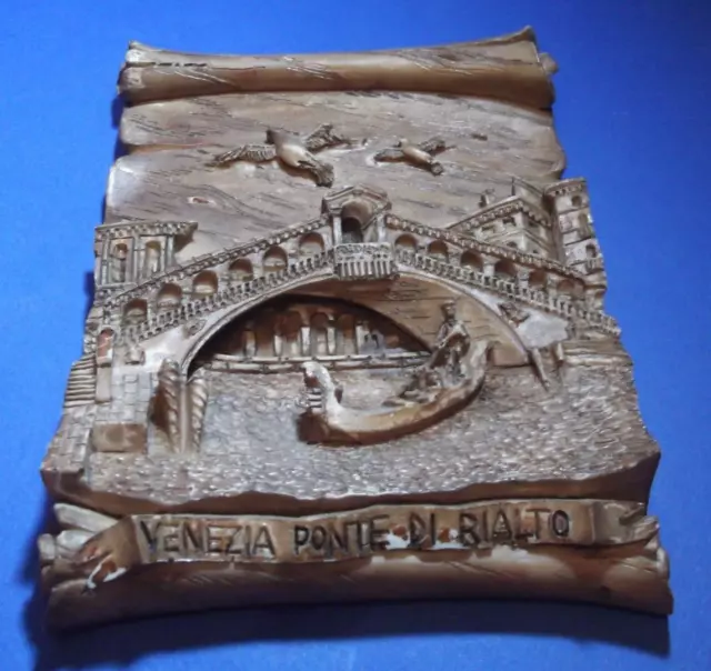 Placa de pared 3D de resina vintage efecto madera tallada Venezia Ponte Di...