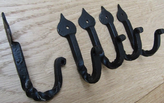 5 X LEAF TWISTED hand forged rustic old English cottage Utility coat hook