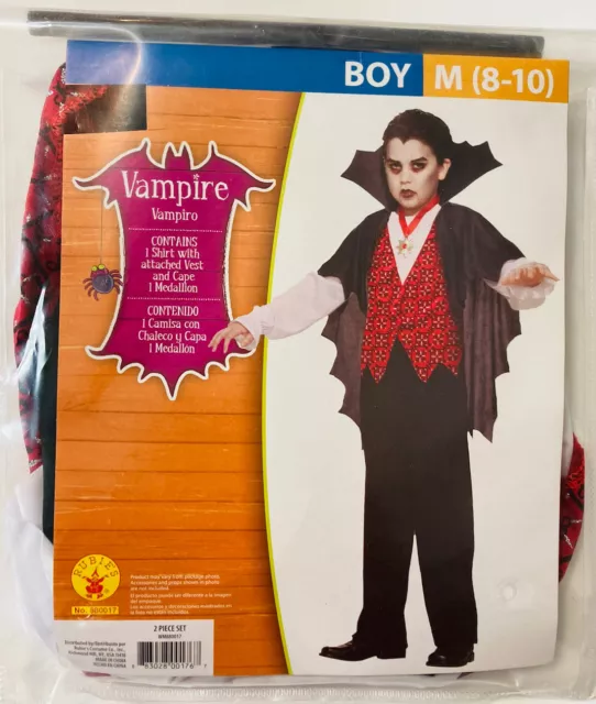 Vampire Boy's Sz M Black Red 2 Piece Halloween Theatre Costume Stand Up Collar