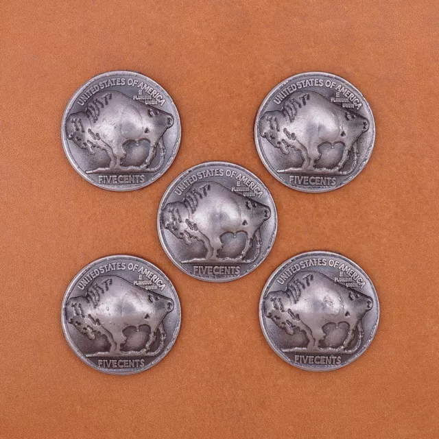 5 piezas moneda artesanal bisonte del sudeste americano occidental bisonte toro búfalo concho