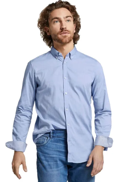 Camicia blu Tom Tailor Floyd Fine Basic a maniche lunghe abbottonate taglia L