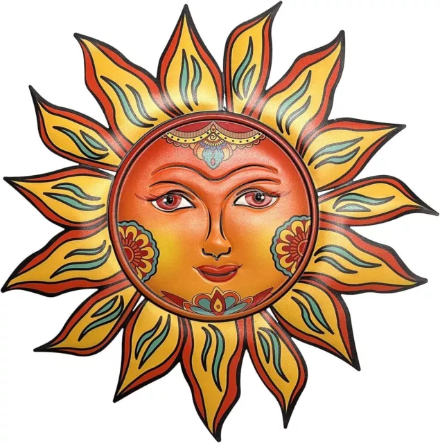 Metal Sun Face Wall Plaque Decor Hang Art Patio Fence Porch Home Garden Office