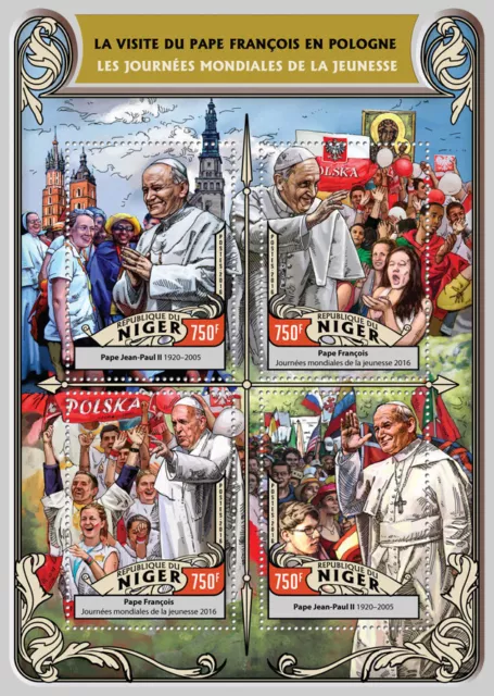 Pope Francis Stamps Niger 2016 MNH World Youth Day Pope John Paul II 4v M/S