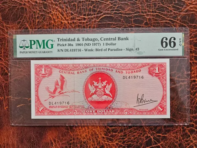 Trinidad & Tobago 1 dollar 1964 (1977) PMG banknote