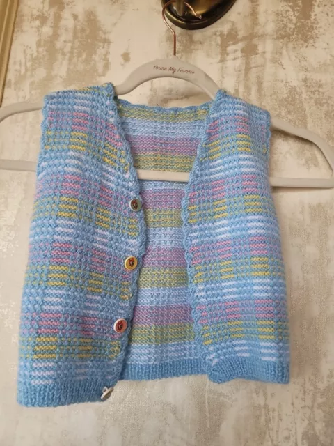 Vintage Hand Knit? Baby Sweater vest With Daffy Duck Buttons blue pink white