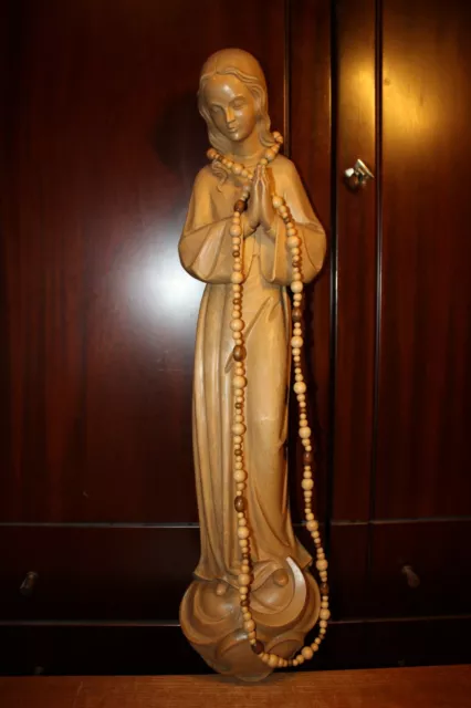 19Th 26" Wood Hand Carved Virgin Mary Our Lady Madonna Immaculate Wall Statue