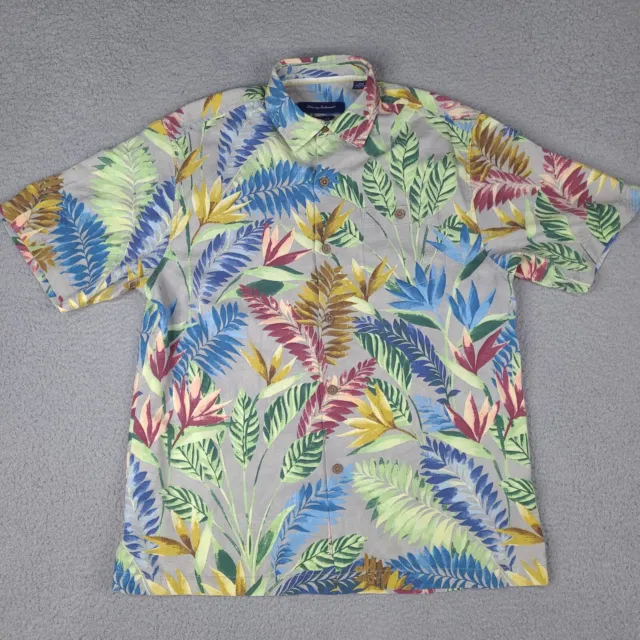 Tommy Bahama Hawaiian Shirt Mens Medium Tropical Silk Blend Island Zone Camp