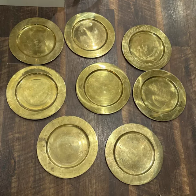 Vintage Set Of 8 12" Solid Brass Charger Serving Plates Denmark And India