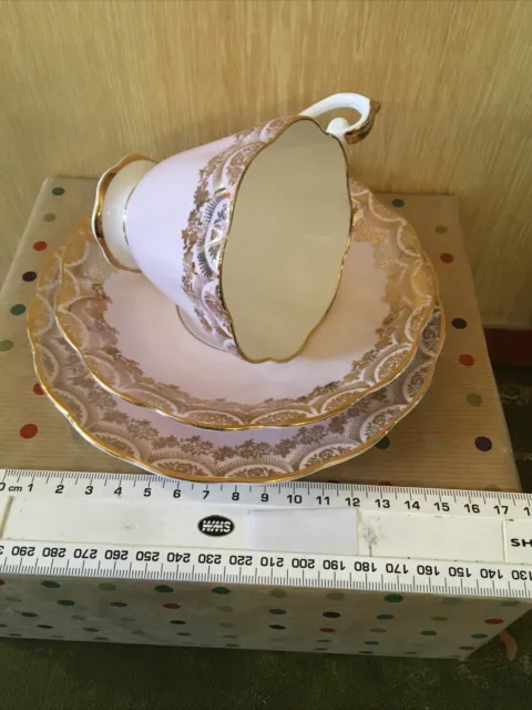 Royal Standard Teacup, Saucer and Side Plate - CORONET  - Pink and Stunning Trim