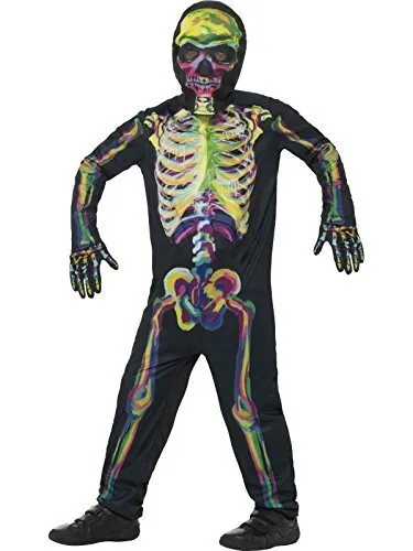 Glow in the Dark Skeleton Costume, Multi-Coloured, with Body Men's Costumes NEUF