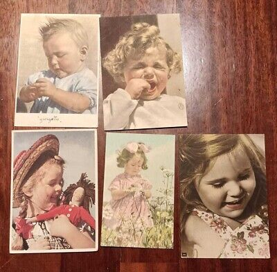 W1080-Lotto Di 5 Cartoline "Bambini" A Colori, Formato Piccolo E Grande,Anni '40