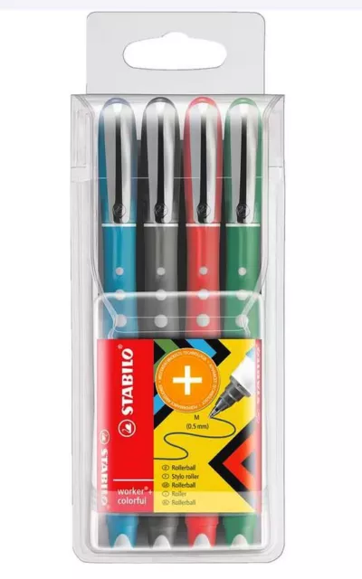 STABILO worker ® + colourful Rollerball 4er-Etui Tintenroller M 0,5mm