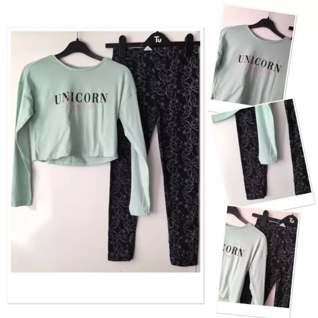 Matalan new girls boxy unicorn slogan  top & TU exc u unicorn Leggings 10 Years