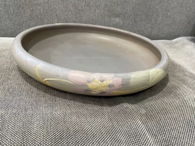 Antique Weller Art Pottery Hudson Low Tri Footed Open Bowl w/ Floral Decoration