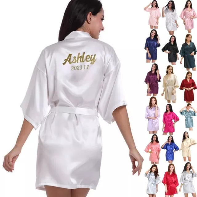 Personalized Robe Wedding Bridesmaid Bride Hen Party Dressing Gown Satin Silk
