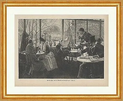 Im Cafe Josty Höniger Bistro Winter Feine Gesellschaft Holzstich E 16977 Gerahmt