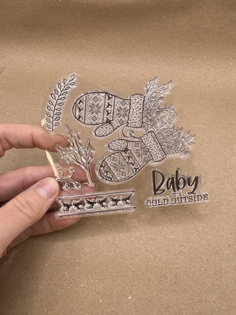 Christmas Mittens Holly Glove Rubber Stamps (No Block) Scrapbook Card Making