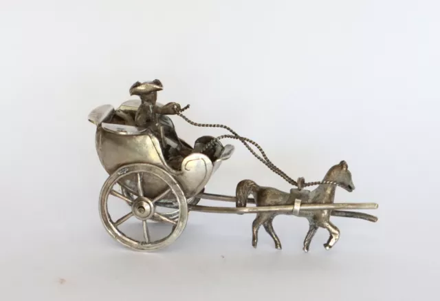 Antique  19th c. Dutch silver miniature of carriage with horse and coachman.