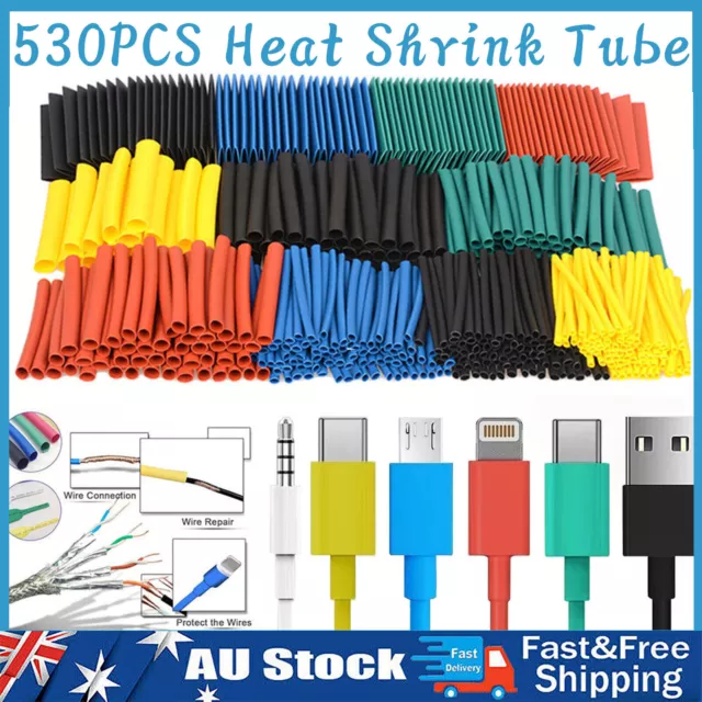 530 pcs Heat Shrink Tubing Tube Assortment Wire Cable Insulation Sleeving Kit AU