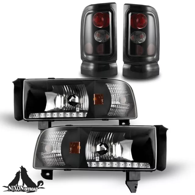 94-02 for Dodge Ram 1500 2500 3500 LED Headlights Corner & Tail Lights Smoke