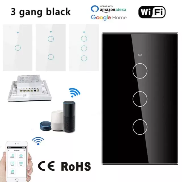 3 Gang Tuya Smart Life Home House WiFi Wireless Remote Wall Switch Voice Control