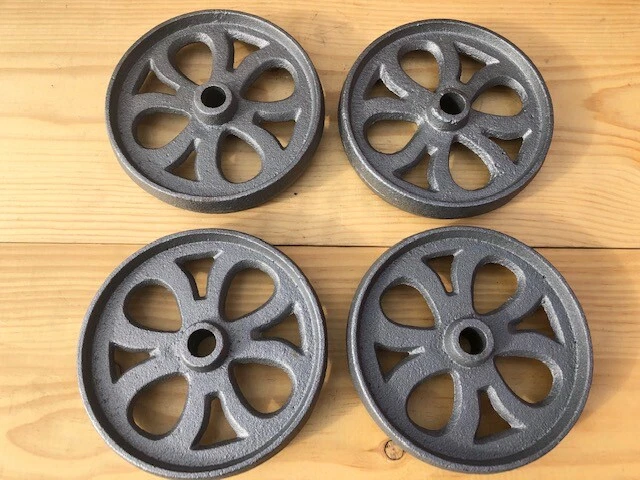 4 Cast Iron Wheels Cart Factory Farm Ranch Steampunk Table Hit Miss Wheel Spoke